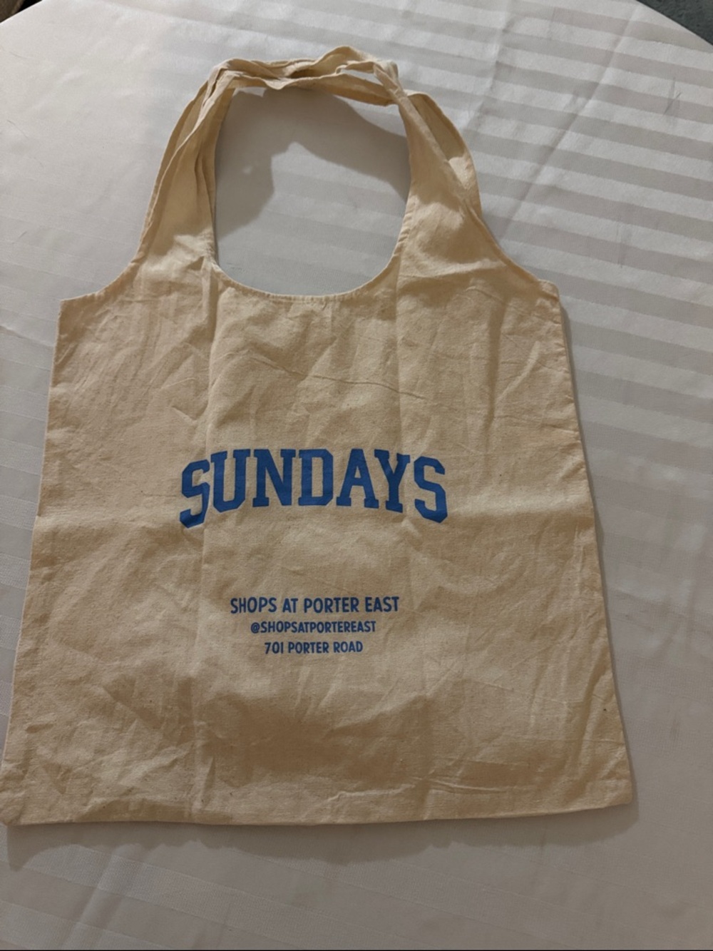 SUNDAYS Cotton Tote Bag in Natural with Blue Logo